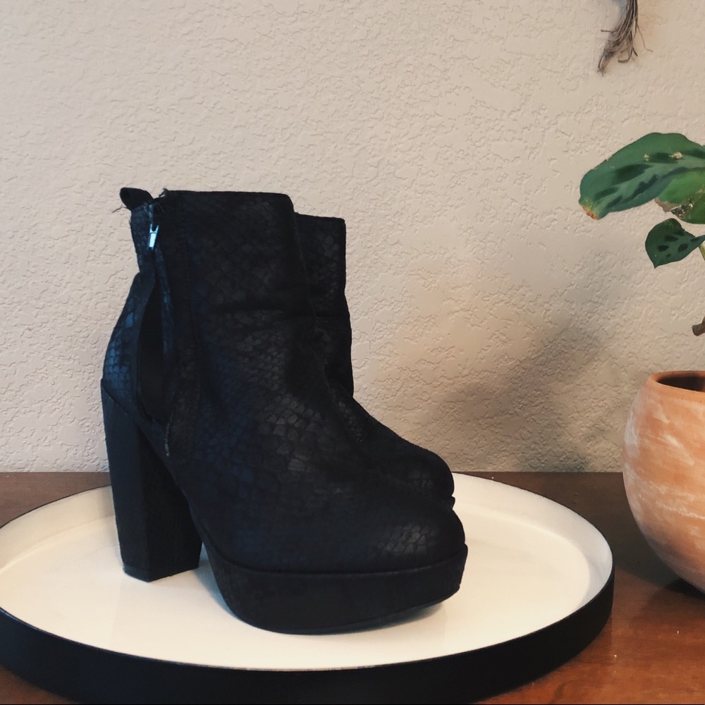 Snakeskin Platform Booties